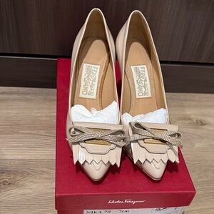 Salvatore Ferragamo Nude Leather Heels with Bow